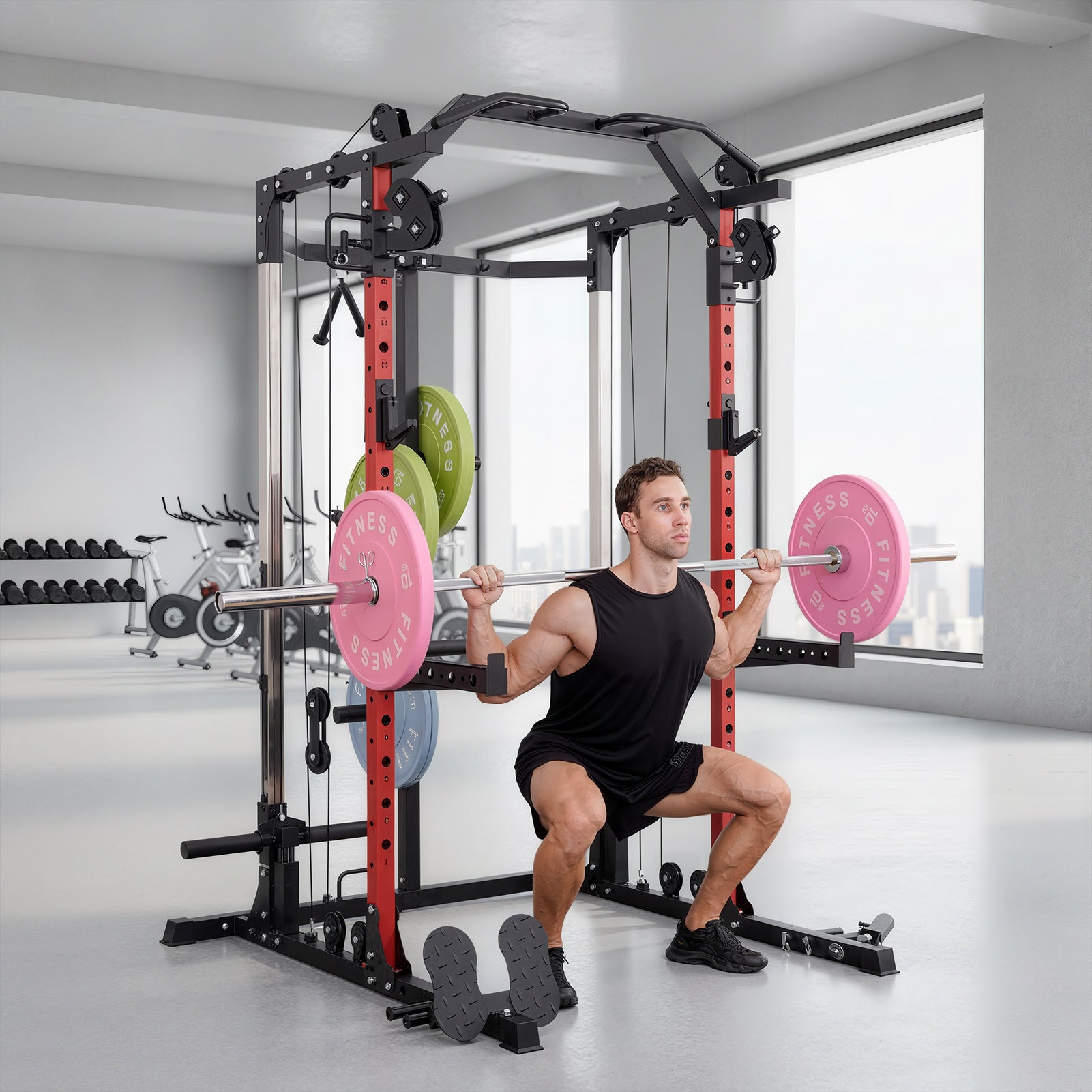 Gymusclo 2000LBS Smith Machine with Cable Crossover System & LAT Pull