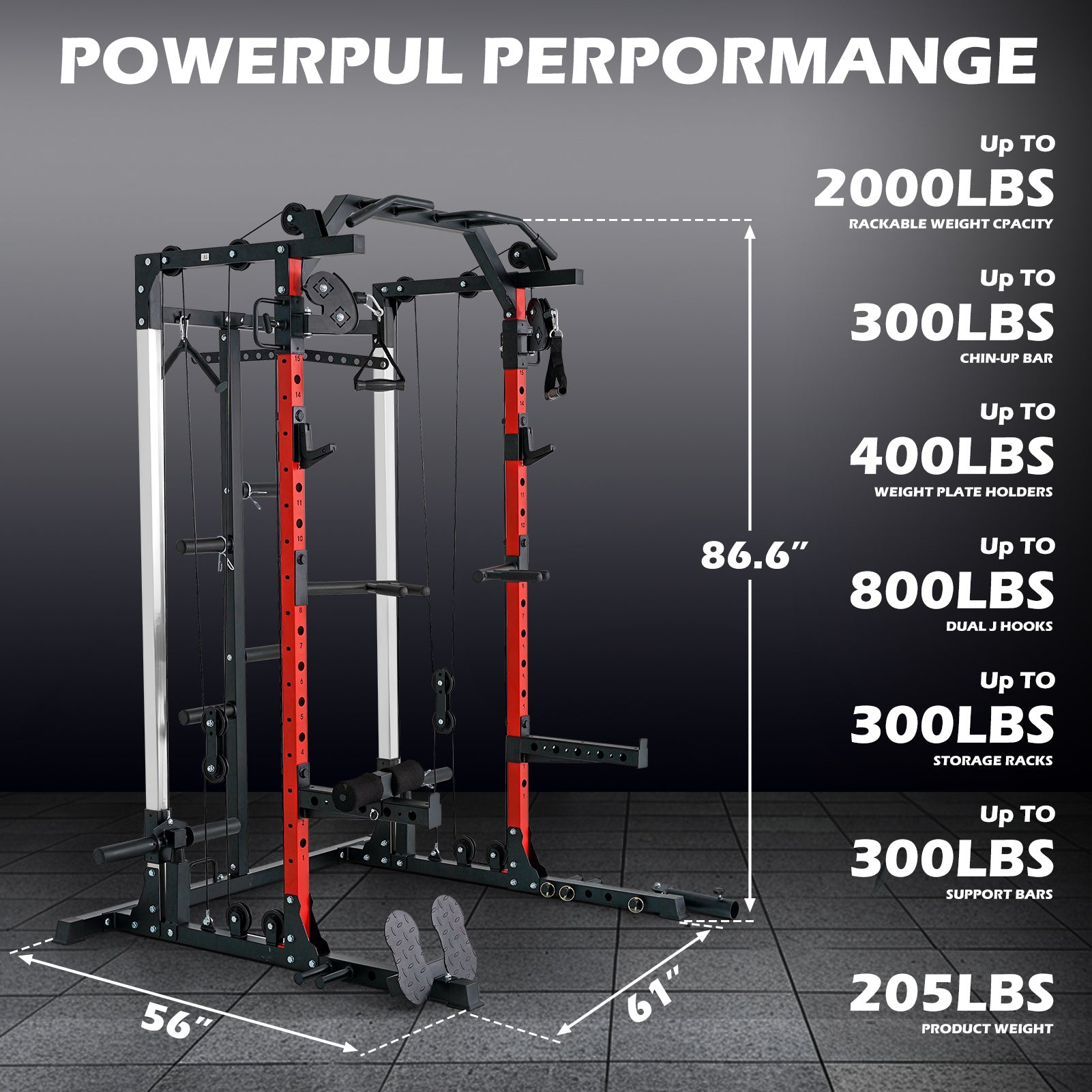 Smith 2000LBS Machine with Cable Crossover System & LAT Pull Down System