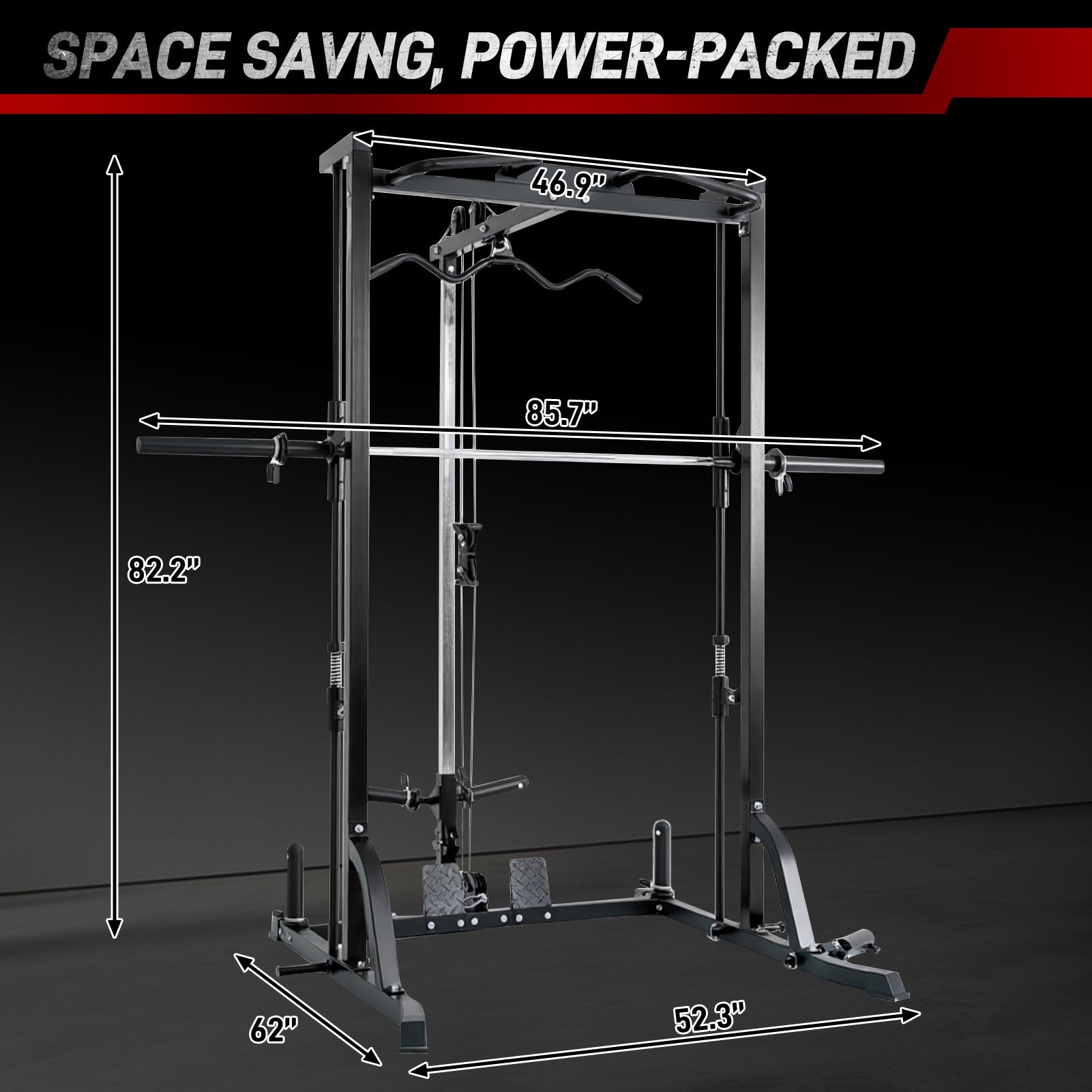 Gymusclo Smith Machine Power Rack with LAT-Pull Down System