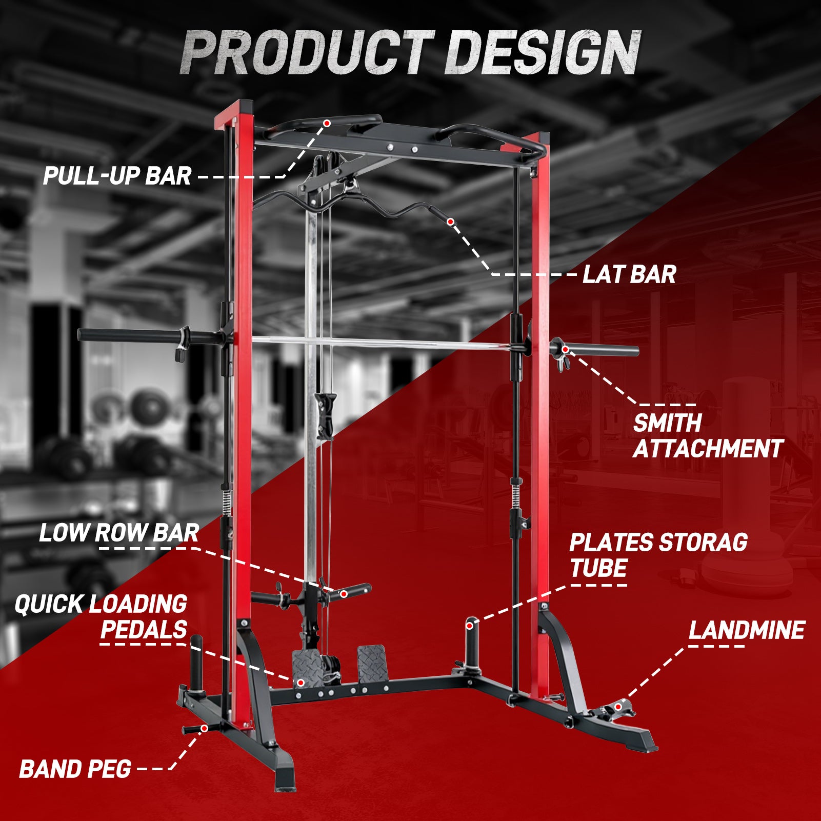 Image of Gymusclo Smith Machine Power Rack with LAT-Pull Down System