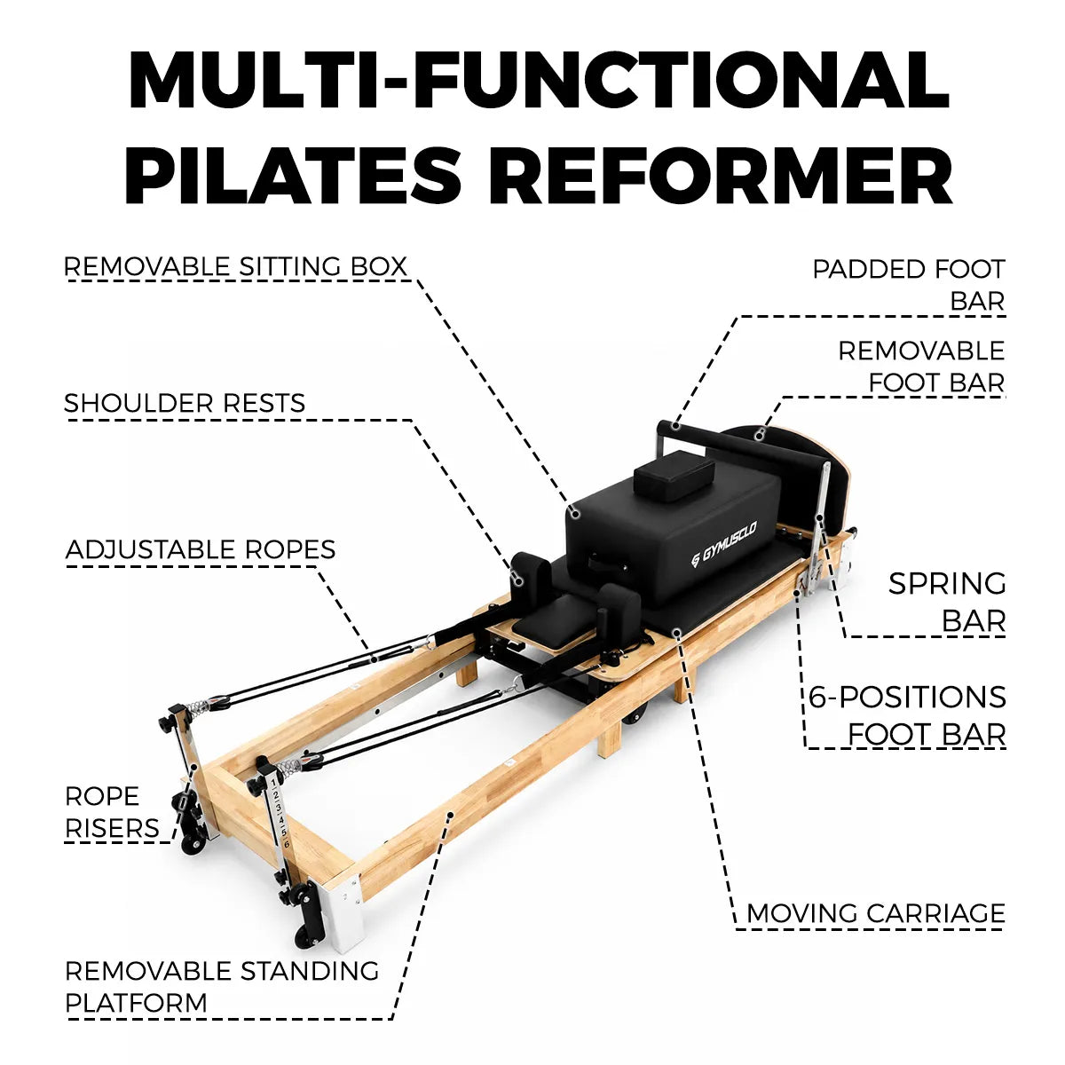 Image of Gymusclo Pilates Reformer Bed for Home Gym