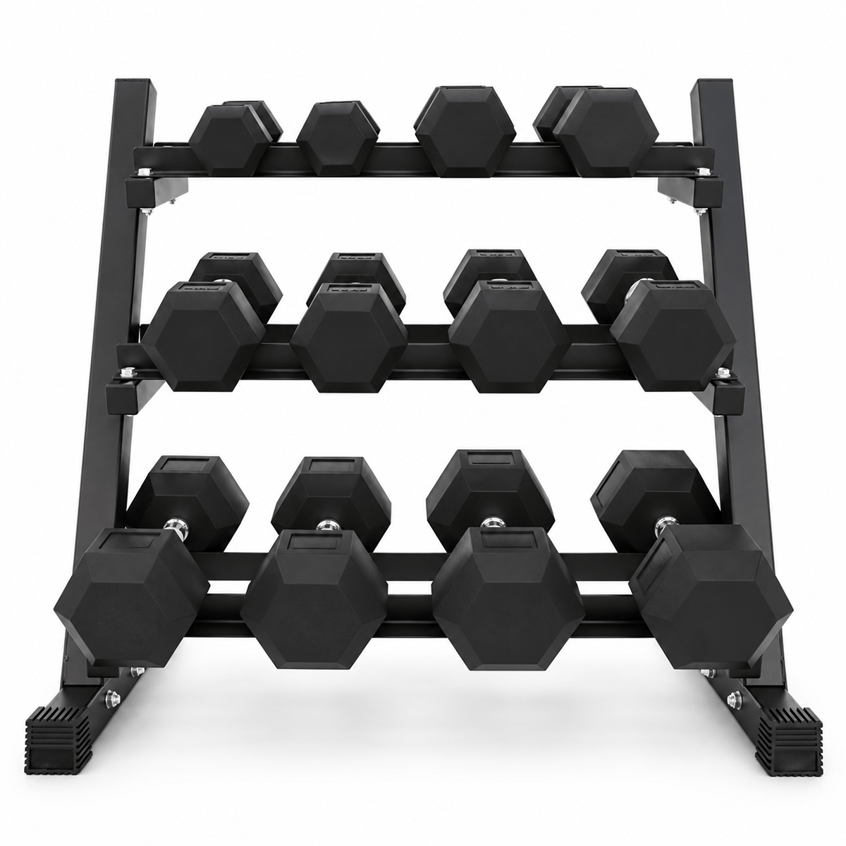 Rubber Hex Dumbbell Set with Rack