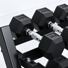 Rubber Hex Dumbbell Set with Rack