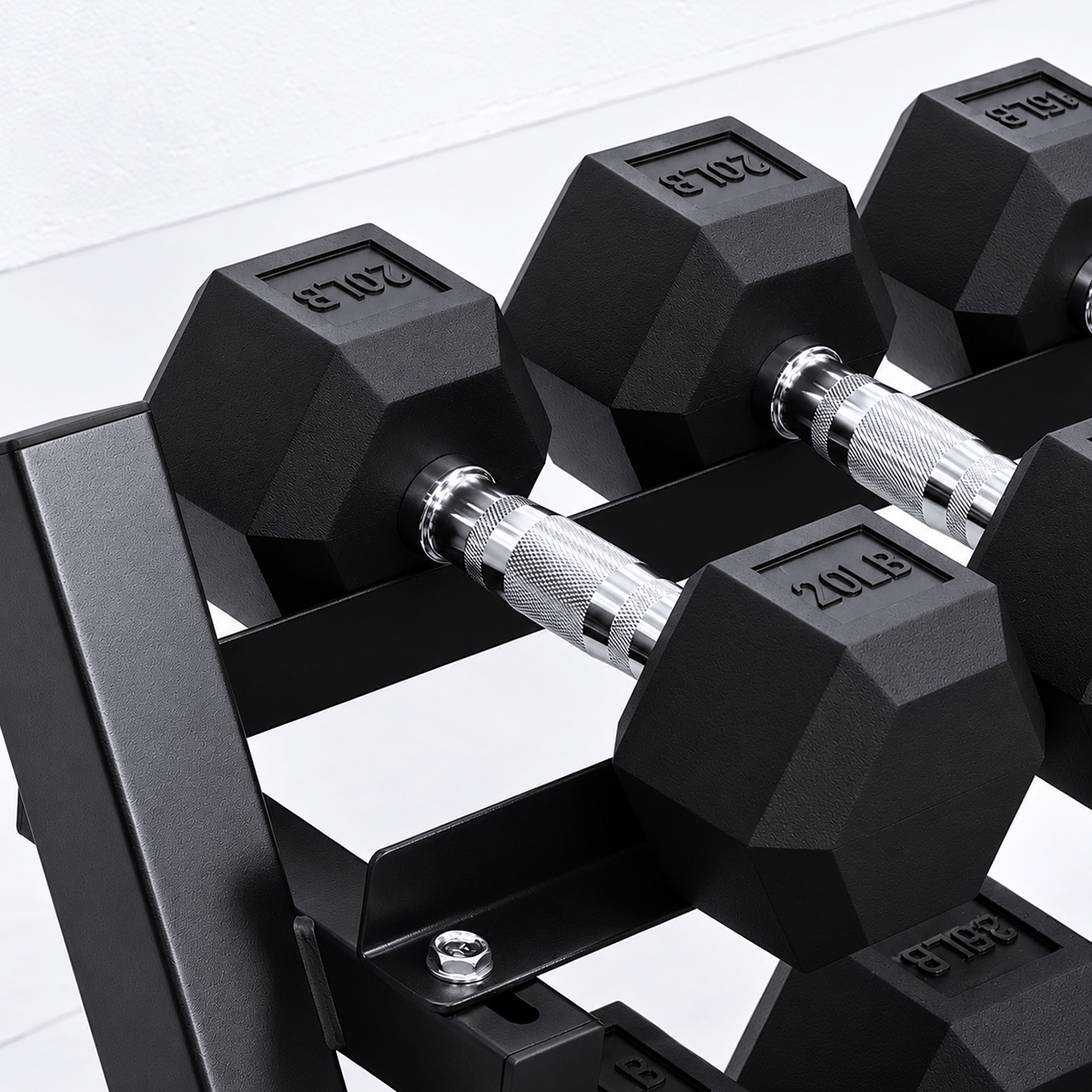 Rubber Hex Dumbbell Set with Rack