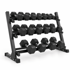 Rubber Hex Dumbbell Set with Rack