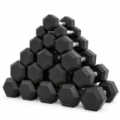 Rubber Hex Dumbbell Set with Rack