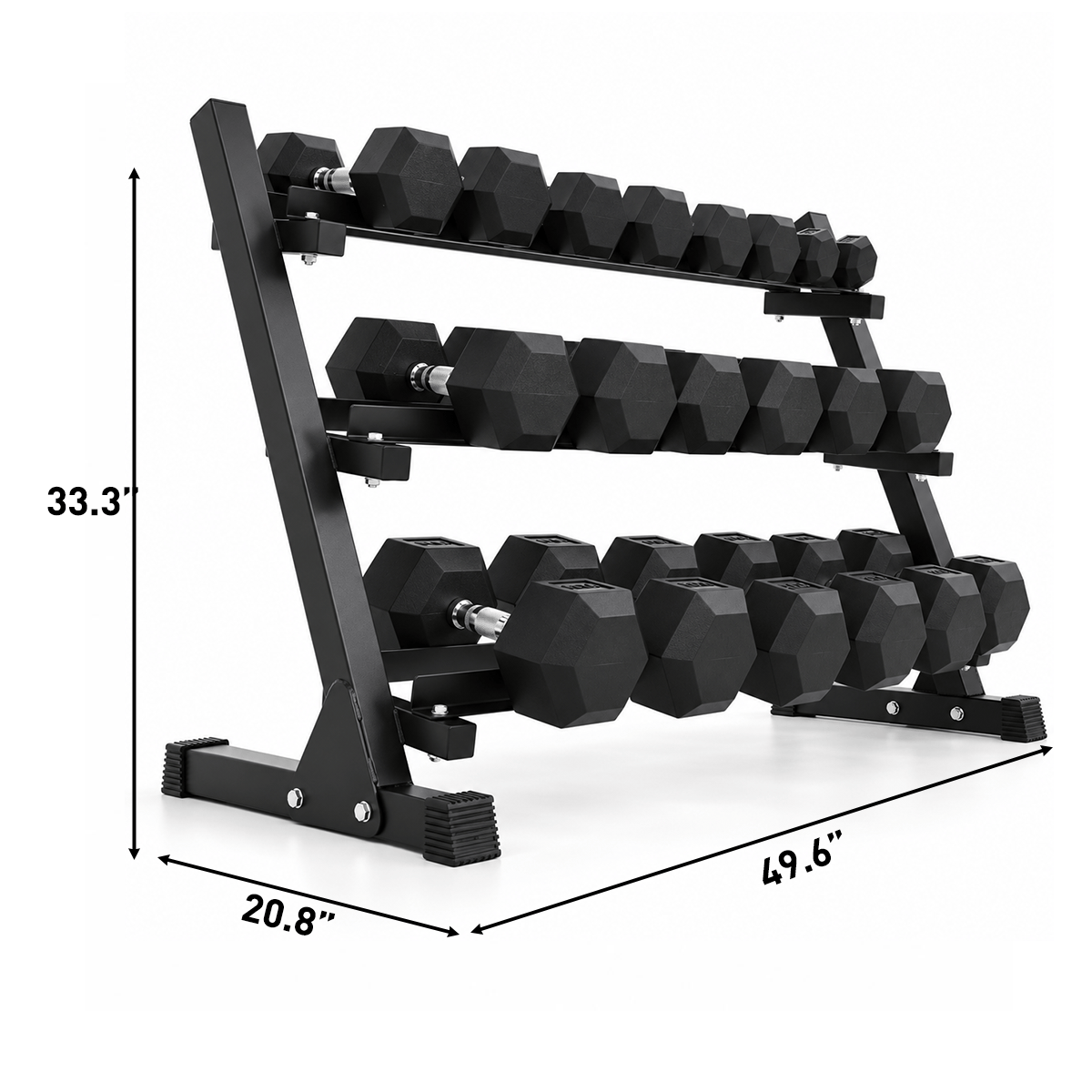 Rubber Hex Dumbbell Set with Rack