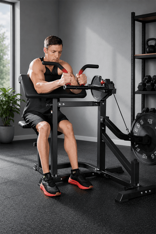 NARROW‑GRIP BICEP CURLS