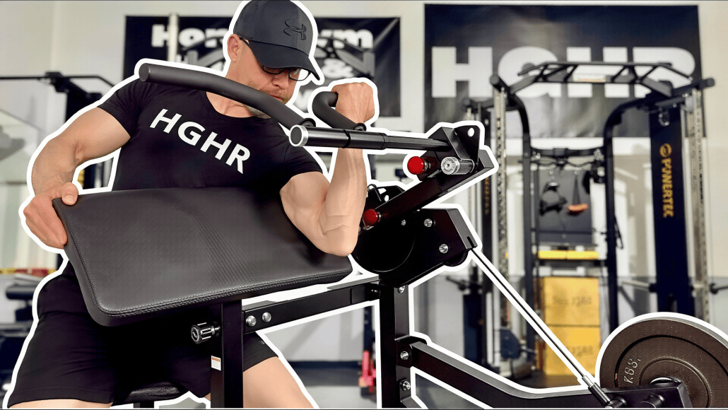 A budget cable-driven preacher curl / tricep extension machine